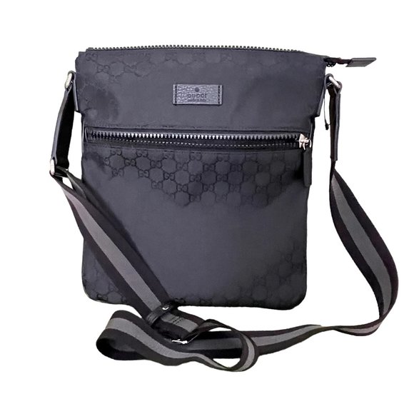 Gucci Unisex GG Guccissima Web Black Canvas Messenger Bag Crossbody 449184 - Picture 1 of 16
